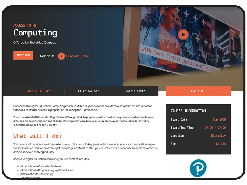 College Website on Mobile device