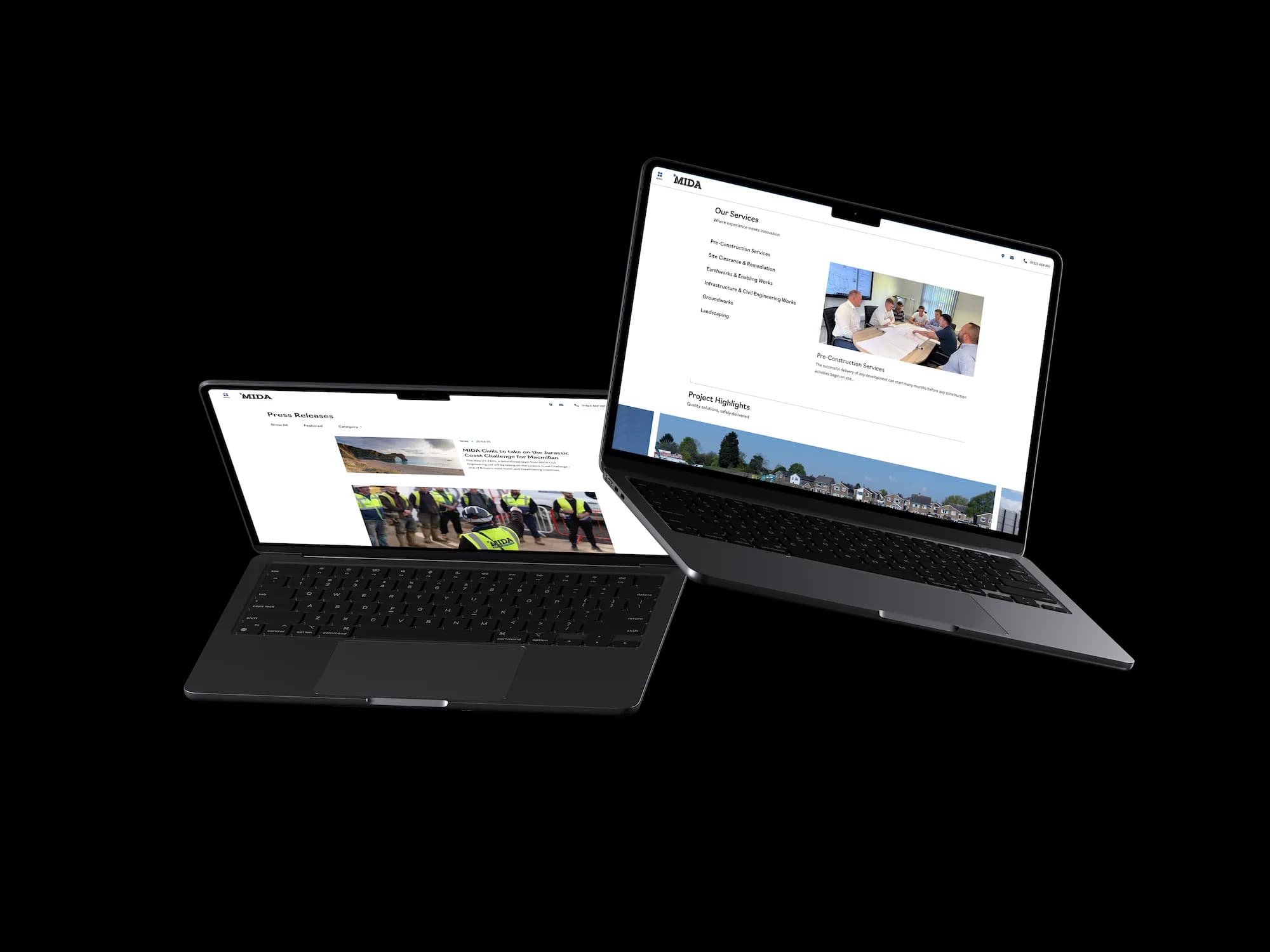 MIDA Civils website on mobile device