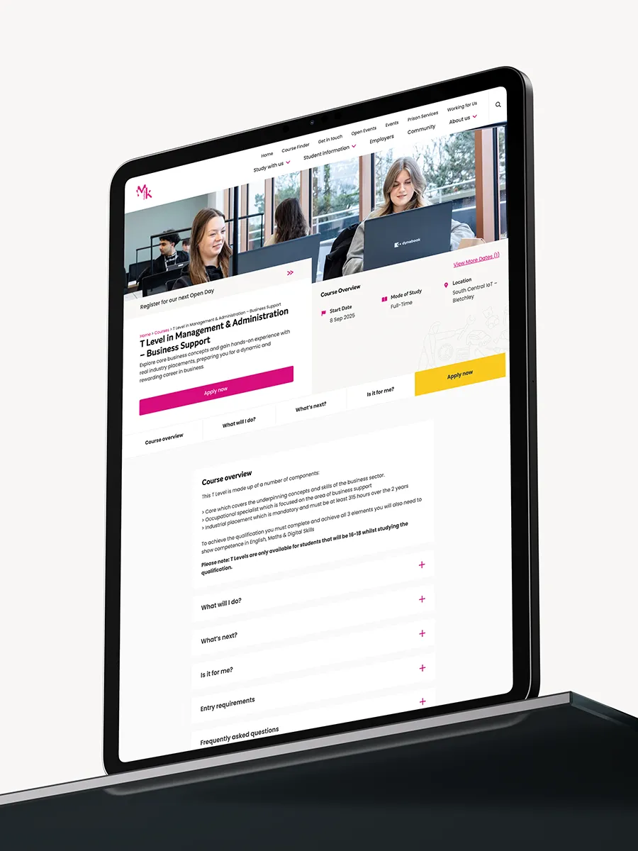 MKC college website on Mobile tablet
