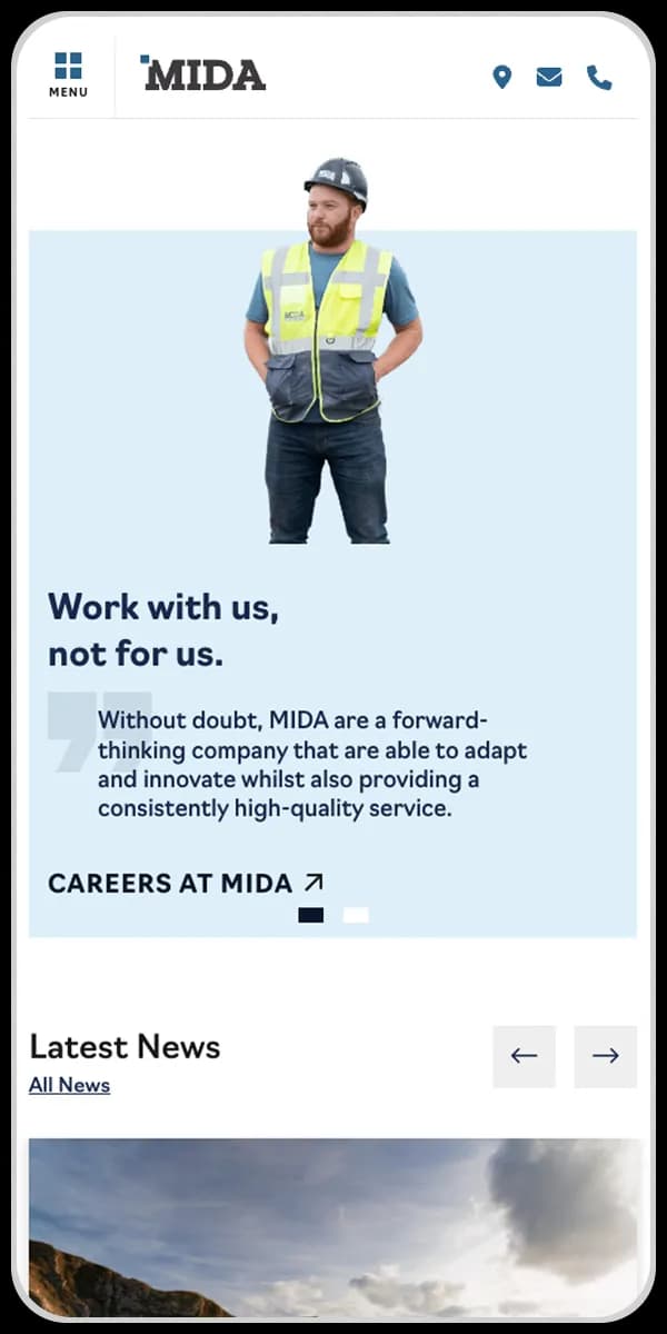 MIDA Civils website on mobile device