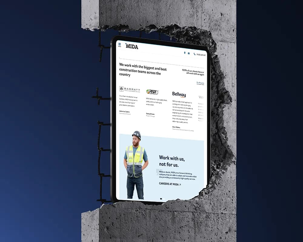 MIDA Civils website on mobile device