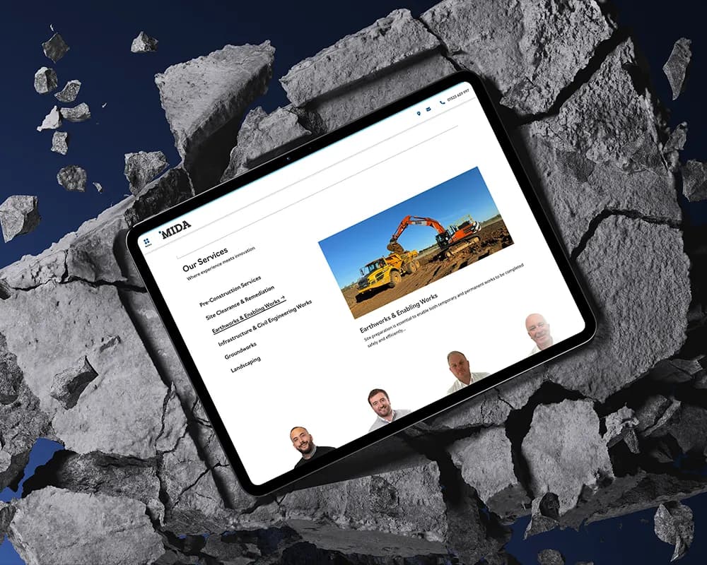 MIDA Civils website on mobile device