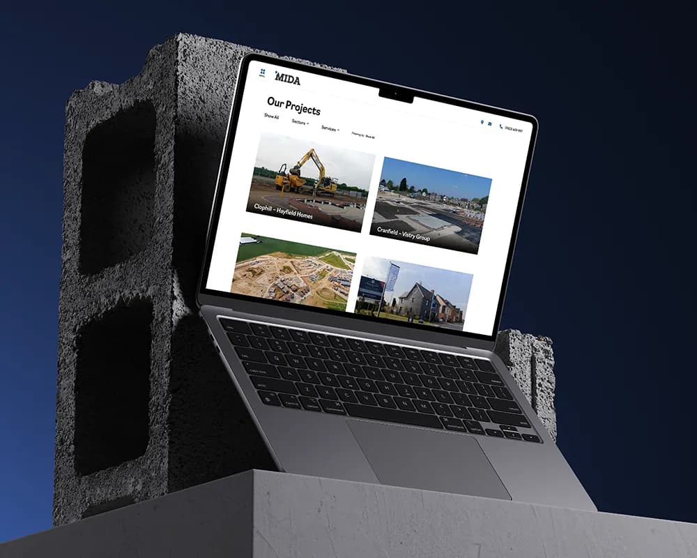 MIDA Civils website on mobile device