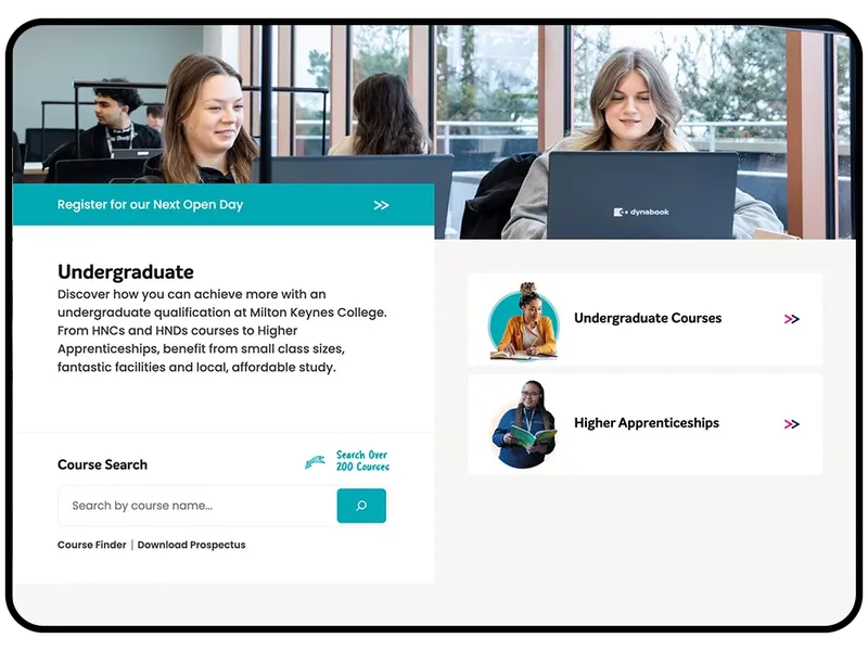 MKC college website on Mobile tablet