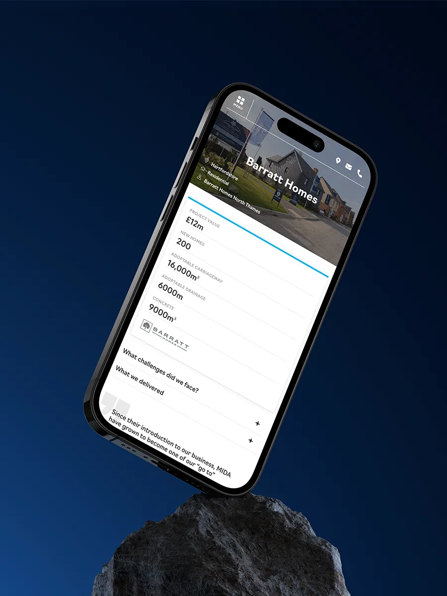 MIDA Civils website on mobile device