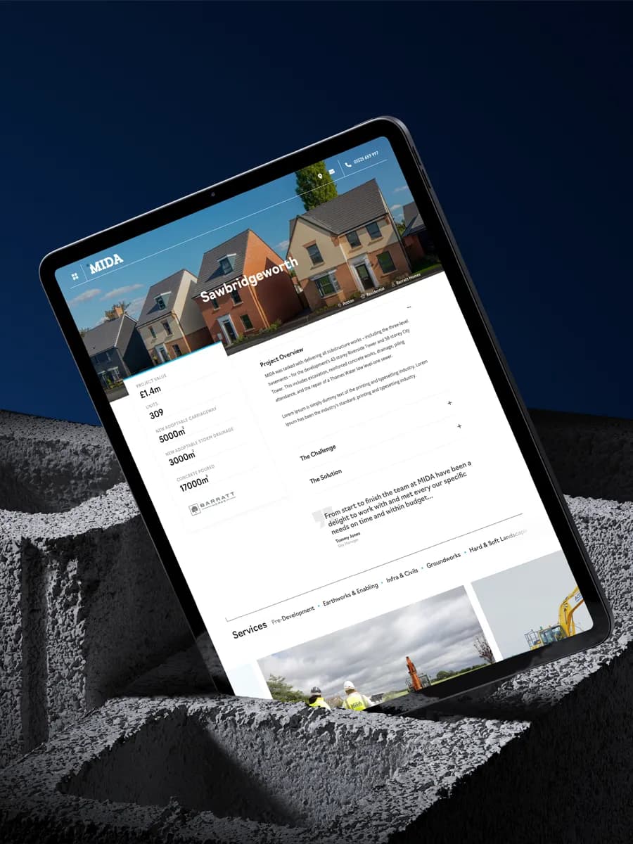 MIDA Civils website on mobile device